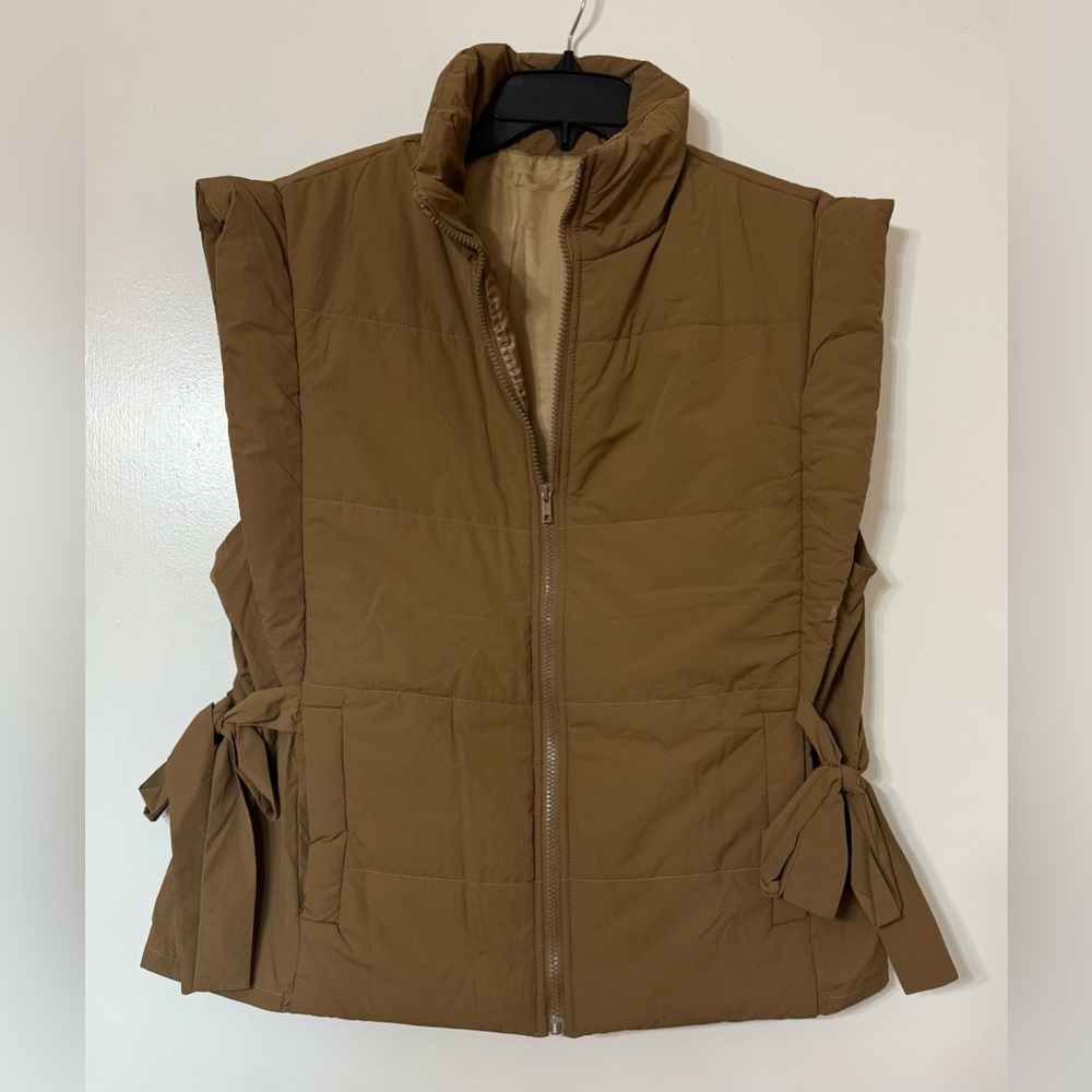 Brown Bow Quilted Puffer Women's Vest Size L